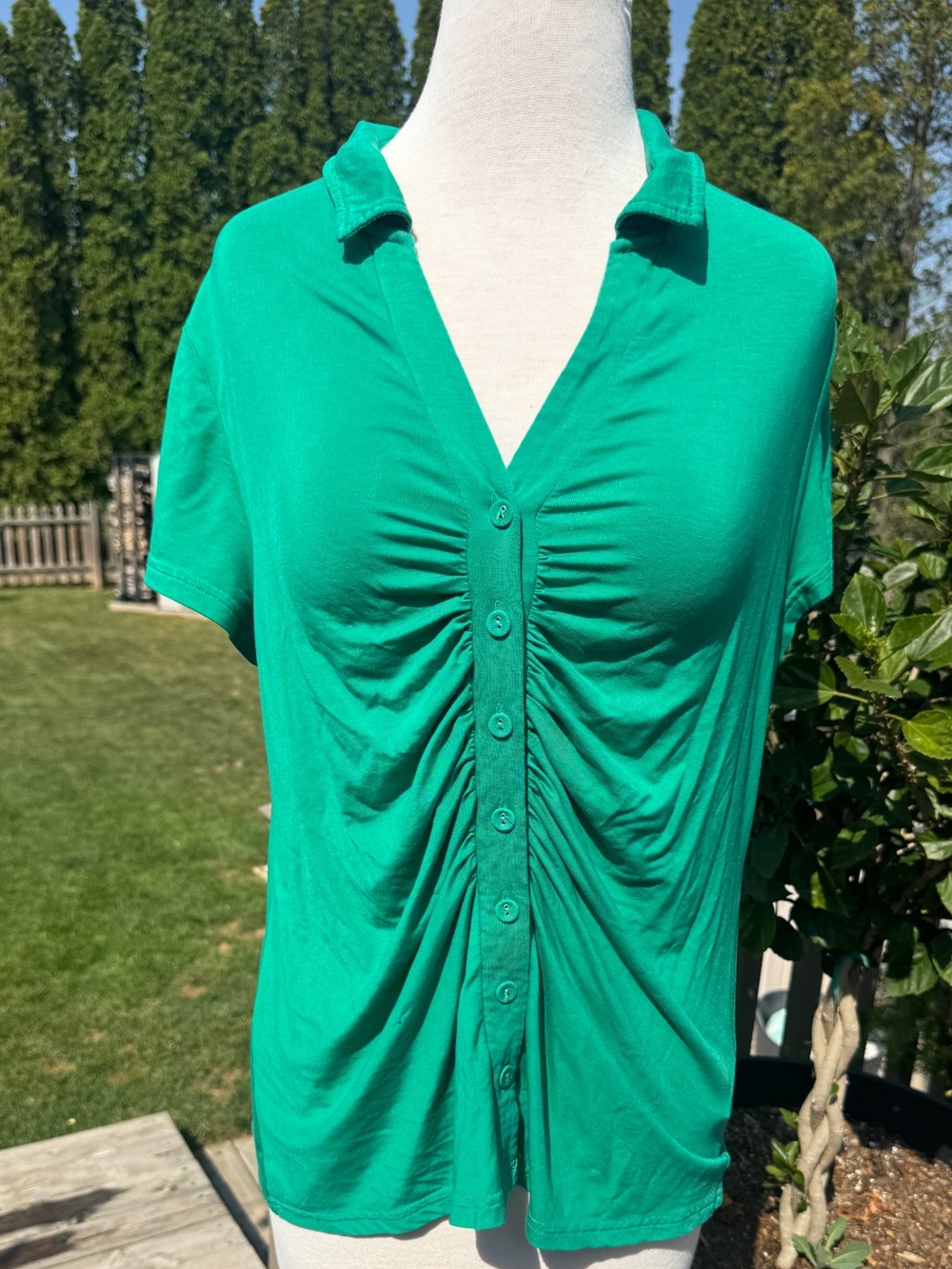 Modem Works emerald Green Ruched Button-Front Women's Top Sx XL